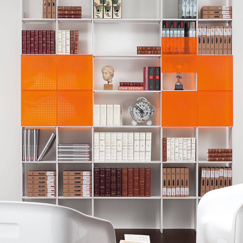 Mas 35 Servetto modular aluminium bookcase - white aluminium-transparent orango 2